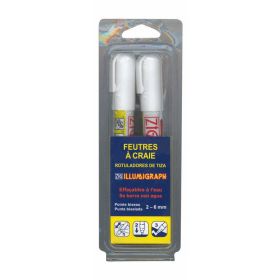 Lot de 2 Feutres craies effaçables blanc pointe large