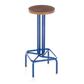 CBC-3012 Tabouret de bar industriel en acier assise en bois teinte ou bois compact