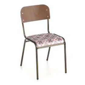 CBC-911 Chaise restaurant type ecolier style industriel vintage assise en bois teinte ou imprime GAUDI ou VICHY au choix