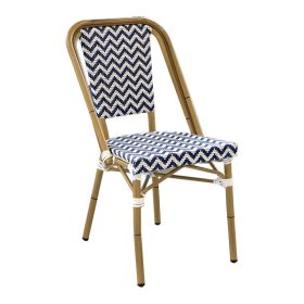 CRO-1047-BB Chaise alu bistrot tressage textylene blanc/bleu