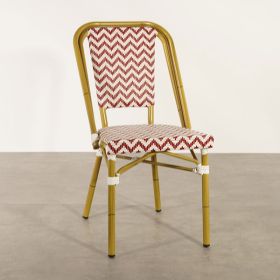 CRO-1047-BR Chaise alu bistrot tressage textylene blanc/rouge