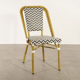 CRO-1047-NB Chaise alu bistrot tressage textylene noir/blanc