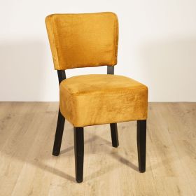 CZH-305N-VJ Chaise de bistrot en bois noir assise et dossier rembourré en velour jaune
