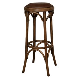CZH-329B-VT-CLVD Tabouret de bar rond en bois hetre couleur vintage avec assise clous dore vieilli