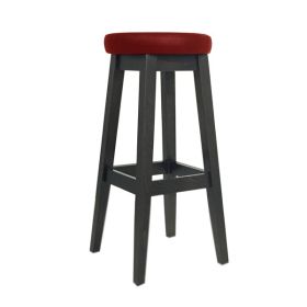 CZH-X129R-R Tabouret de bar assise ronde tapissé rouge bois wenge