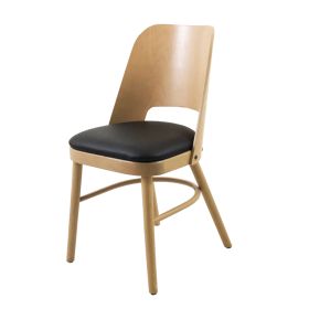 CZH-X58HO-N Chaise vintage au dossier bois hetre naturel assise couleur noir