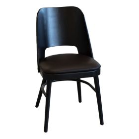 CZH-X58W-N Chaise vintage au dossier bois couleur wenge assise couleur noir