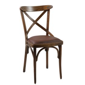 CZH-X77-VT-CLVD Chaise bistrot en bois vintage assise rembourree avec clous vieux dore