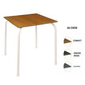 TRZ-1622B  Table 70x70 cm empilable 4 pieds epoxy blanc plateaux au choix