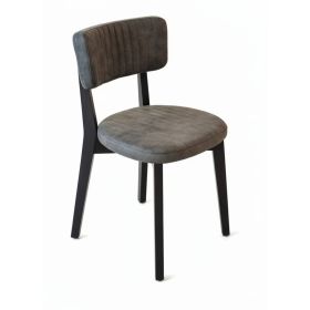 CZH-801WG-PR96 Chaise vintage bois wenge assise dossier aspect vieux cuir couleur anthracite