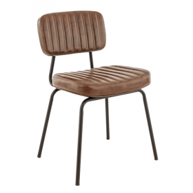 CMV-2045B-MF Chaise factory vintage metal assise dossier aspect cuir couleur marron fonce