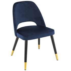 CMV-2076-B Chaise metal assise dossier en velours bleu pieds embouts dore