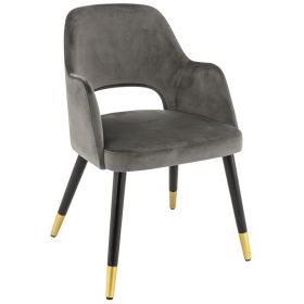 CMV-2077-G Fauteuil metal assise dossier en velours gris pieds embouts dore