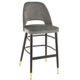 CMV-22076-G Chaise haute de bar en metal assise dossier en velours gris pieds embouts dore