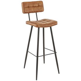 CMV-T2042-C Chaise haute de bar factory vintage metal assise dossier quadrille aspect vieux cuir couleur cognac