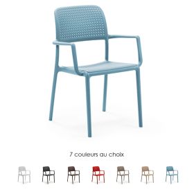 CPN-40242 Fauteuil design empilable BORA au dossier perfore 7 couleurs au choix