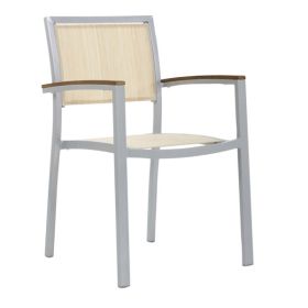 CRZ-T21-BG Fauteuil en aluminium peint gris en textilene beige