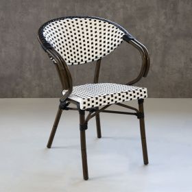 CRO-1016A-NB Fauteuil bistrot alu tressage nylon noir/blanc