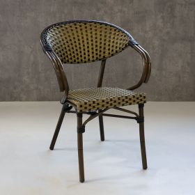 CRO-1016A-ORN Fauteuil bistrot alu tressage nylon or/noir