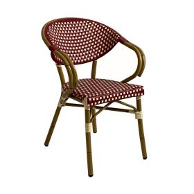 CRO-1016A-RI Fauteuil bistrot alu tressage nylon rouge/ivoire