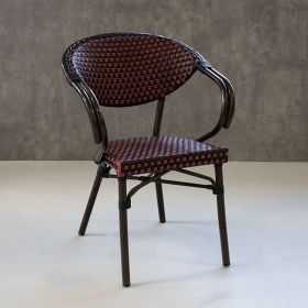 CRO-1016A-RN Fauteuil bistrot alu tressage nylon rouge/noir