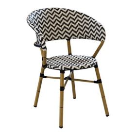CRO-1045A-BN Fauteuil bistrot alu tressage nylon blanc/noir