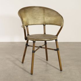 CRO-1045A-ORN Fauteuil bistrot alu tressage nylon or/noir