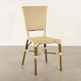 CRO-F084-RI Chaise rotin bistrot nylon rouge ivoire