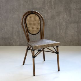 CRO-F1208-ORM Chaise rotin alu bambou textylene or/marron