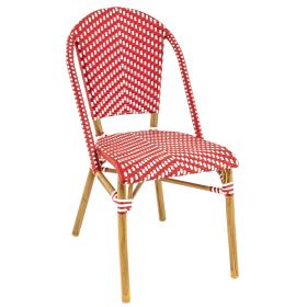 CRO-F1210-R/BLC Chaise nylon rotin empilable rouge/blanc