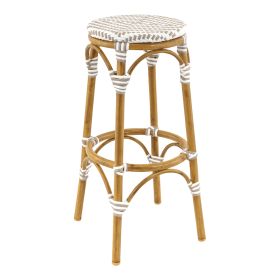 CRO-F20010-G/BLC  Tabouret de bar haut rond en alu rotin gris/blanc