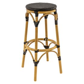 CRO-F20010-N  Tabouret de bar haut rond en alu rotin noir