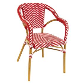 CRO-F2011-R/BLC  Fauteuil bistrot alu tressage nylon rouge/blanc