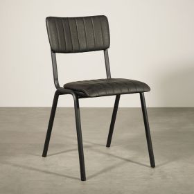 CVM-19378-N Chaise vintage tapissée simili côtelé couleur noir