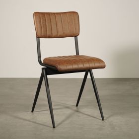 CVM-19511-C Chaise vintage sur poutre tapissée simili côtelé couleur cognac