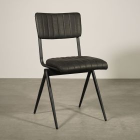 CVM-19511-N Chaise vintage sur poutre tapissée simili côtelé couleur noir