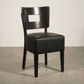 CZH-308-N Chaise bistrot assise noire avec decoupe au dossier structure couleur wenge