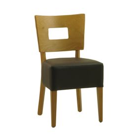 CZH-308CM-M Chaise bistrot assise marron avec decoupe au dossier structure couleur miel