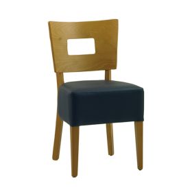 CZH-308CM-N Chaise bistrot assise noire avec decoupe au dossier structure couleur miel