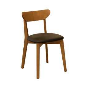 CZH-701HO-M Chaise bistrot en bois couleur chene miel assise rembourrée marron