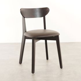CZH-701WG-M Chaise bistrot en bois wenge assise rembourrée marron
