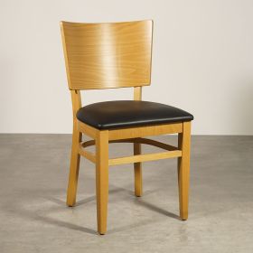 CZH-705CH-N Chaise de bistrot en bois hetre naturel assise rembourrée noir