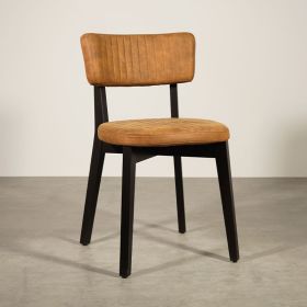 CZH-801WG-PR24 Chaise vintage bois wenge assise dossier aspect vieux cuir couleur cognac