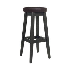 CZH-X129R-M Tabouret de bar assise ronde tapissé marron bois wenge