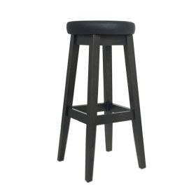 CZH-X129R-N Tabouret de bar assise ronde tapissé noir bois wenge