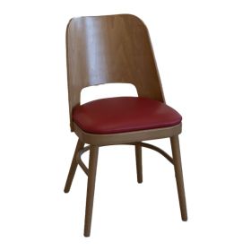 CZH-X58-HO-R Chaise vintage au dossier bois couleur hetre naturel assise couleur rouge