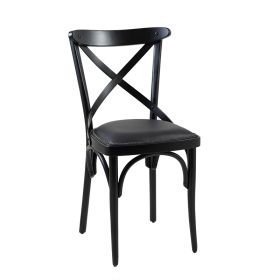 CZH-X77-N-CLOR Chaise bistrot en bois noir assise rembourree avec clous en or