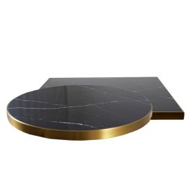 LTC-LTR-OR-60010 Plateau ceramique marbre noir cadre dore or dimension et forme au choix