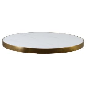 LTR-OC-80018-100 Plateau ceramique marbre blanc diam 100cm cadre or champagne