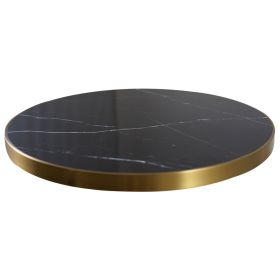 LTR-OR-60010-100 Plateau ceramique marbre noir diam 100cm cadre dore or